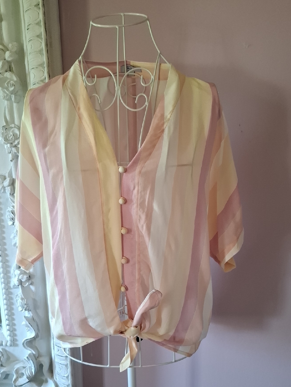 Rails Pastel Striped Tie-Front Blouse - Pink/Yellow/Cream